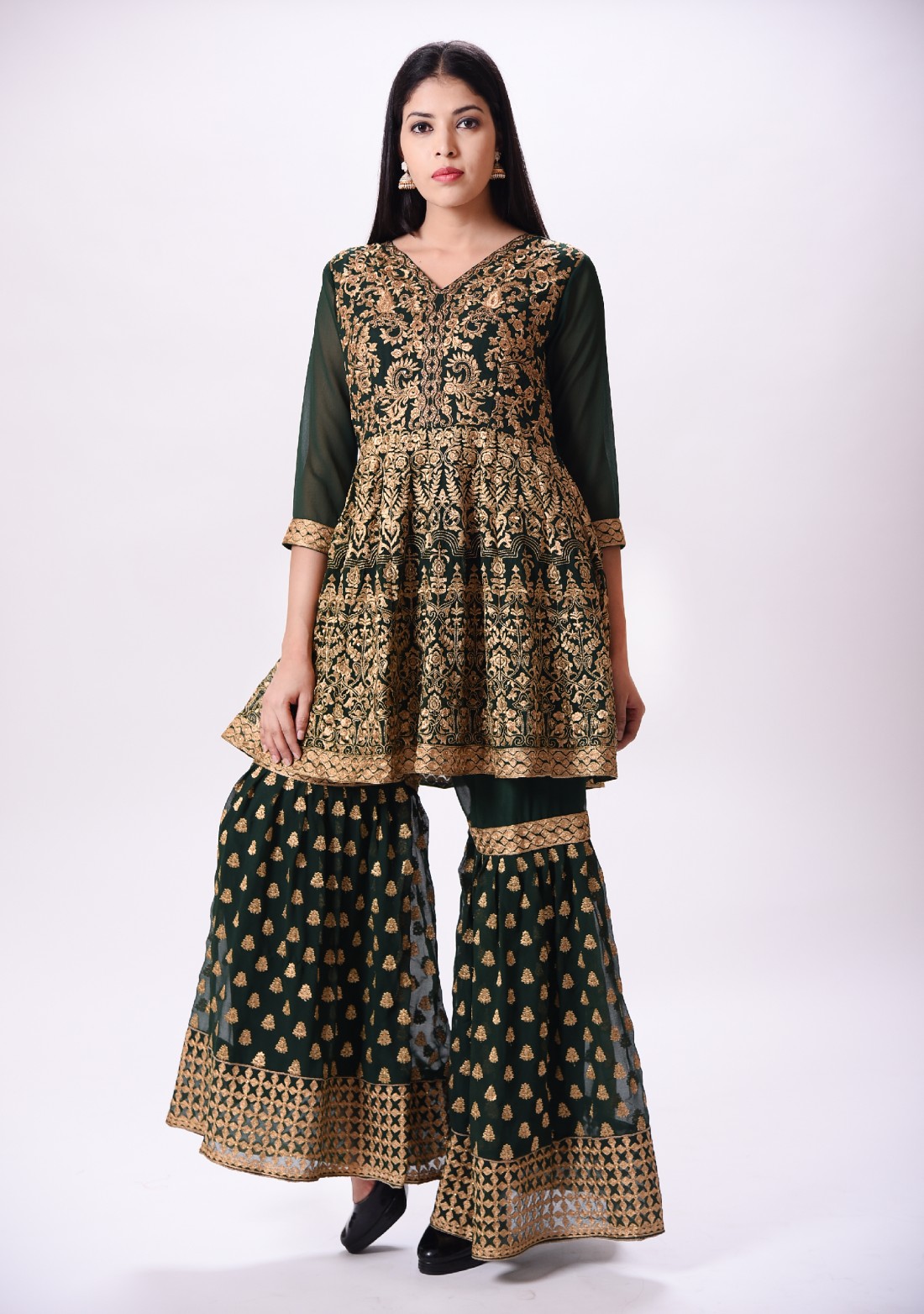Embroidered Dark Green Sharara Suit With Dupatta - Buy Online in India ...