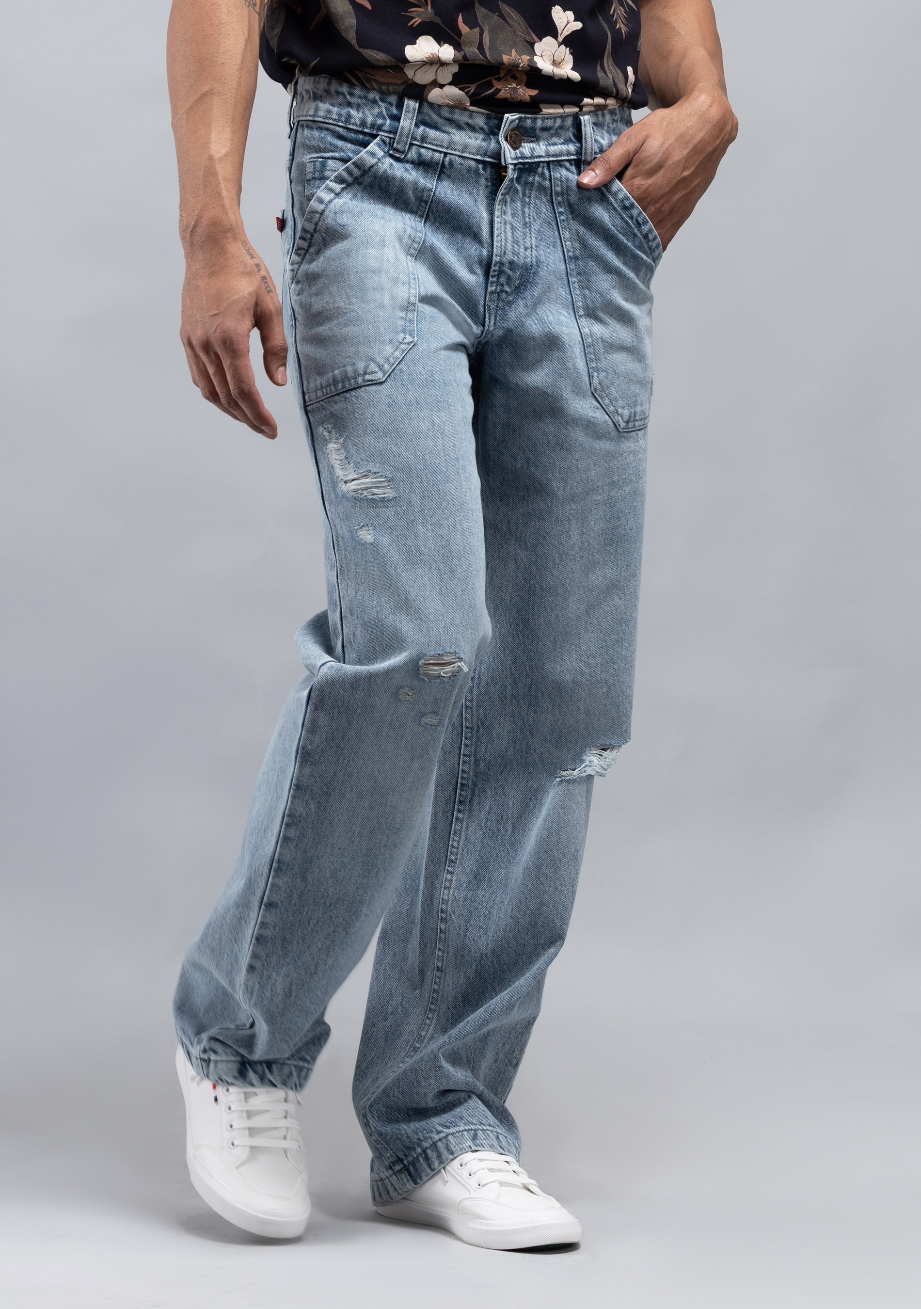 Sky Blue Wide Leg Cotton Fashion Jeans - Buy Online in India @ Mehar
