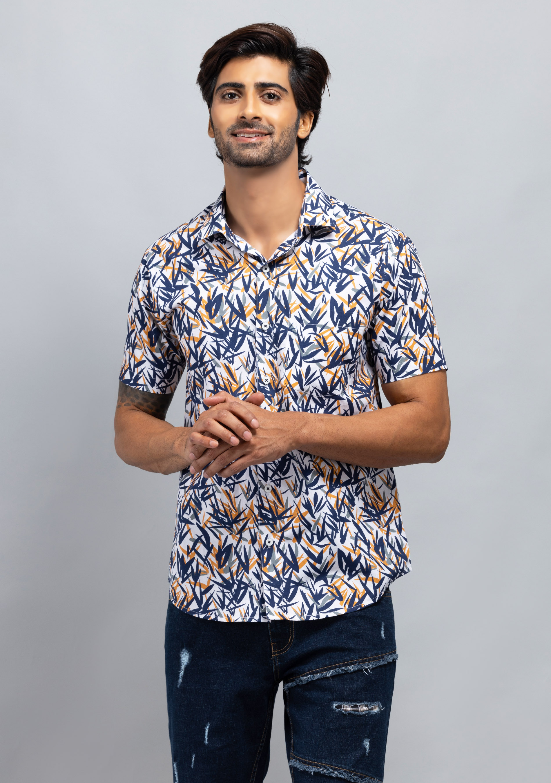 Multicolor Leaf Frint Slim Fit Men's Cotton Shirt - Buy Online in India ...