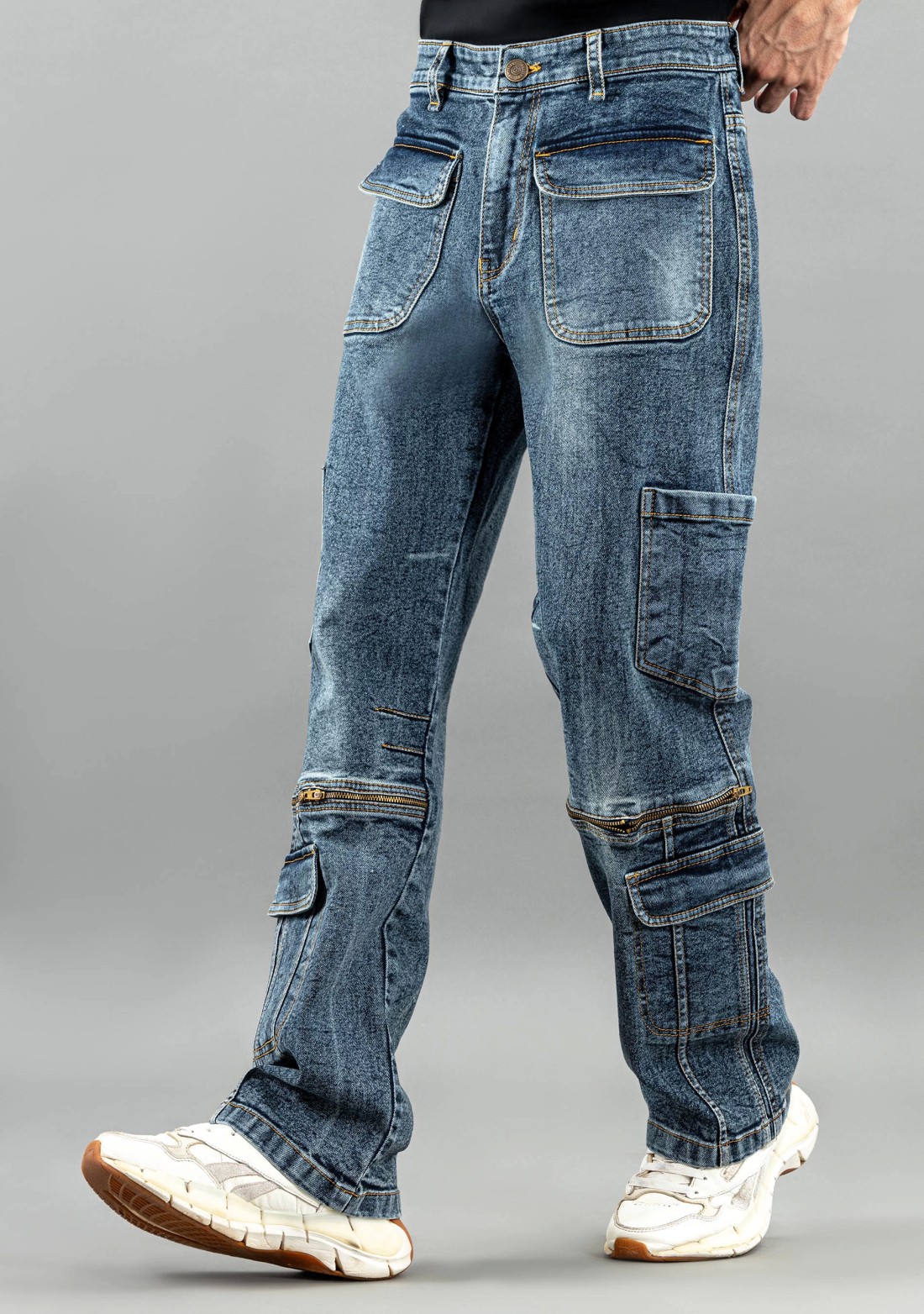 Blue Wide Leg Men's Cargo Style Jeans - Buy Online in India @ Mehar