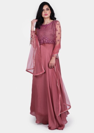 Rouge Pink  Embroidered Glamorous Gown with Dupatta