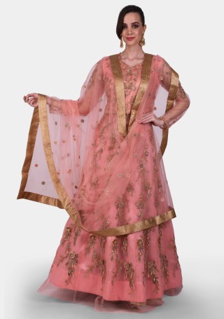 Peach Pink Heavy Embroidered Party Wear Set