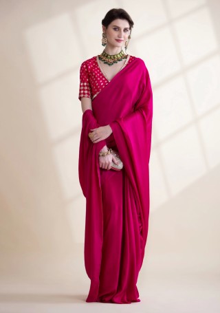 Beautiful Pink Silk Satin Designer Saree