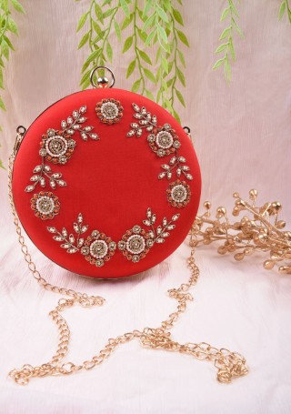 Beautiful Red Silk Hand Embroidered Clutch