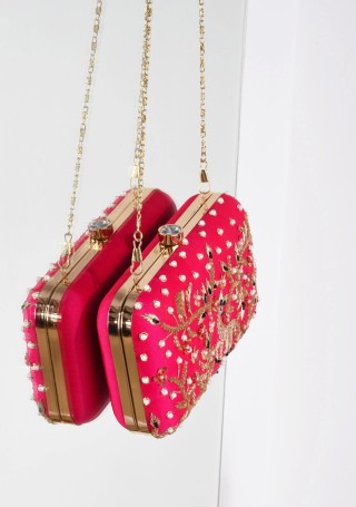 Pink Velvet Embroidery Clutch