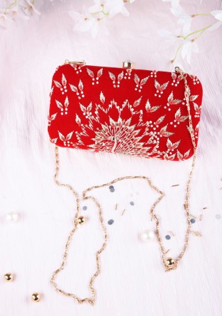 Beautiful Red Velvet Hand Embroidered Clutch