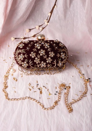 Beautiful Maroon Hand Embroidered Clutch