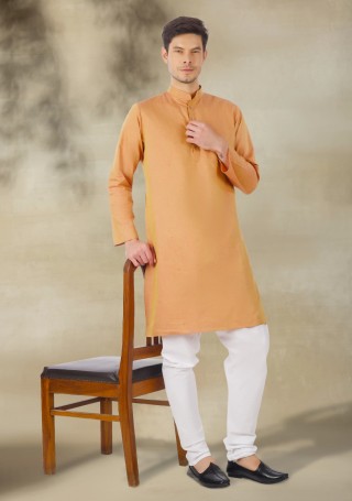 Khaki Men's Regular Fit Basic Cotton Kurta