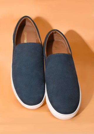 Blue Slip-on Men's Casual Leather Shoes