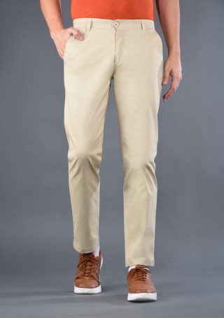 Men's Beige Cotton Slim Fit Casual Trousers