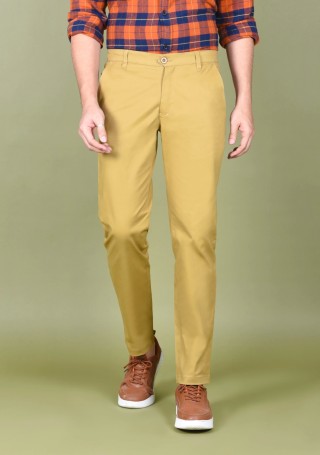 Men's Khaki Cotton Slim Fit Casual Trouser
