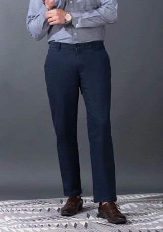 Men's Navy Cotton Slim Fit Casual Trouser