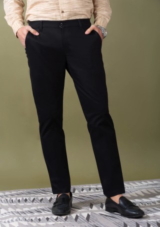 Men's Black Slim Fit Cotton Casual Trouser