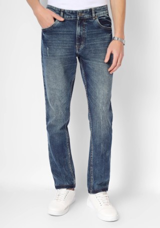 Dark Blue Tinted Men's Cotton Regular Fit Jeans