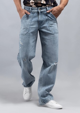Sky Blue Wide leg Cotton Fashion Jeans
