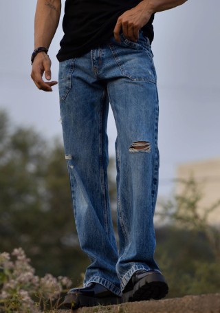 Denim Blue Wide leg Cotton Fashion Jeans