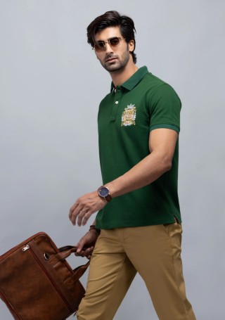 Green Regular Fit Men's Cotton Polo T-Shirt