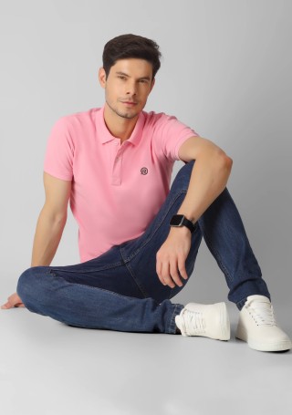 Light Pink Regular Fit Men's Cotton Polo T-Shirt