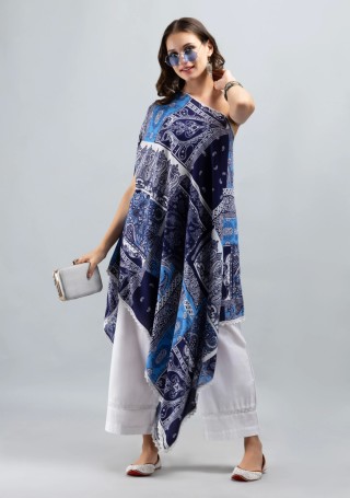 One Shoulder Asymmetrical Length Trendy Patch Printed Rayon kaftan
