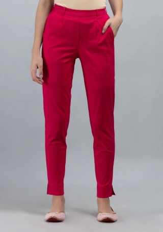 Hot Pink Cotton Lycra Narrow Hem Pants