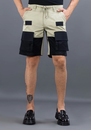 Black and Olive Regular Fit Rhysley Men's Cargo Shorts