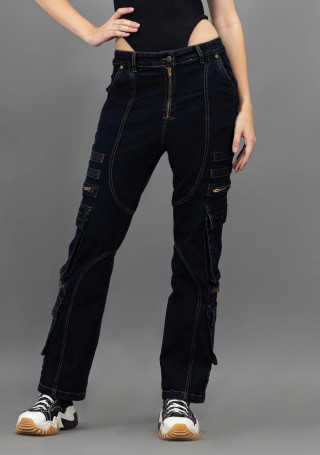 Dark Blue Wide Leg  High Rise Rhysley Women's Fashion Jeans