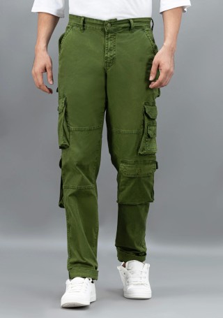 Dark Green Straight Relaxed Fit Rhysley Men's Cargo Trousers
