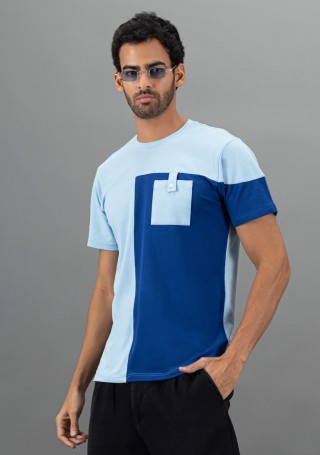 Blue Dual Shade regular Fit Rhysley Men's Crew Neck T-shirt