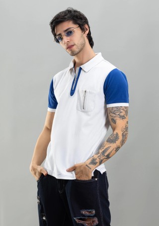 White and Blue Regular Fit Rhysley Men's Polo T-Shirt