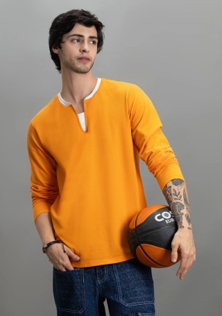 Orange Regular Fit Rhysley Men's Henley Neck T-shirt