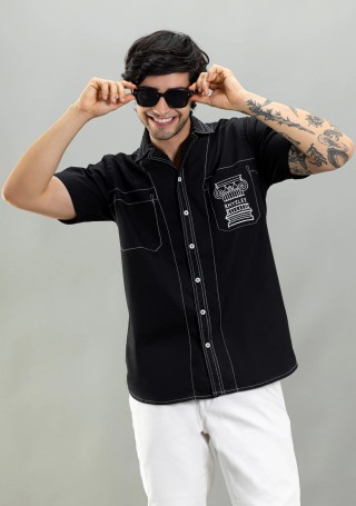 Black Regular Fit Embroidered Men's Rhysley Cotton Shirt