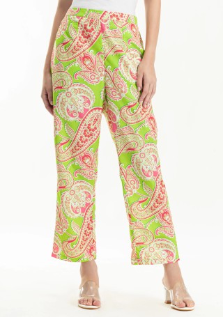 Green Paisley Print Rayon Pants
