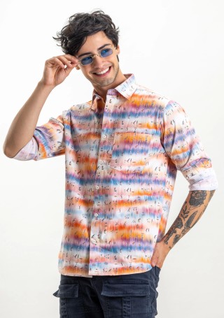 Multi Colour Slim Fit Printed Rhysley Men's Cotton Shirt
