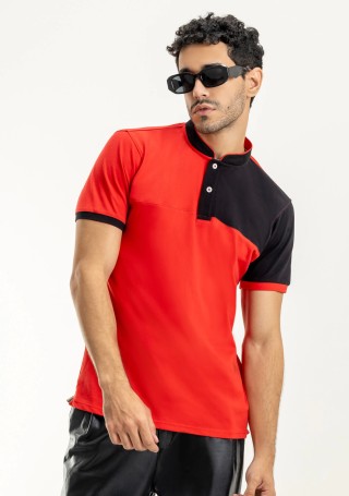 Red & Black Regular Fit Rhysley Men's Polo T-Shirt