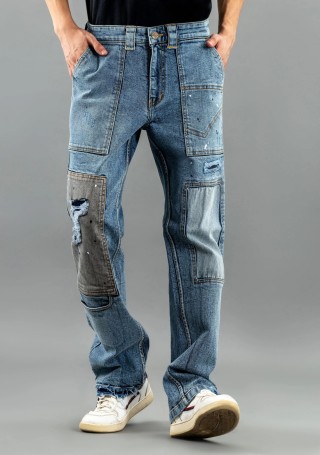 Blue Relaxed Straight Fit Men's Fashion Jeans