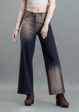 Brown Ombre Effect Wide Leg  Women's Fashion Jeans