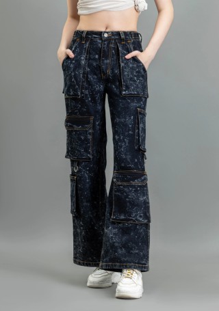 Black Wide Leg Cargo Style Women's Fashion Jeans