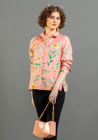 Pink Floral Print Rayon Shirt