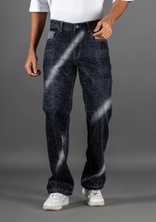Black Laser Print Boot Cut Men's Fashion Jeans