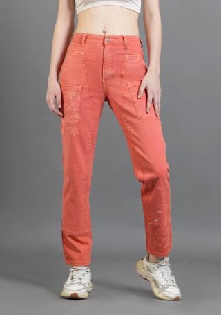 Coral Pink Straight Fit Women's Coloured Jeans