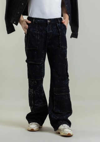 Black Wide Leg Cargo Style Men's Fashion Jeans